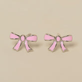 sterling silver pink enamel bow youth size stud earrings
