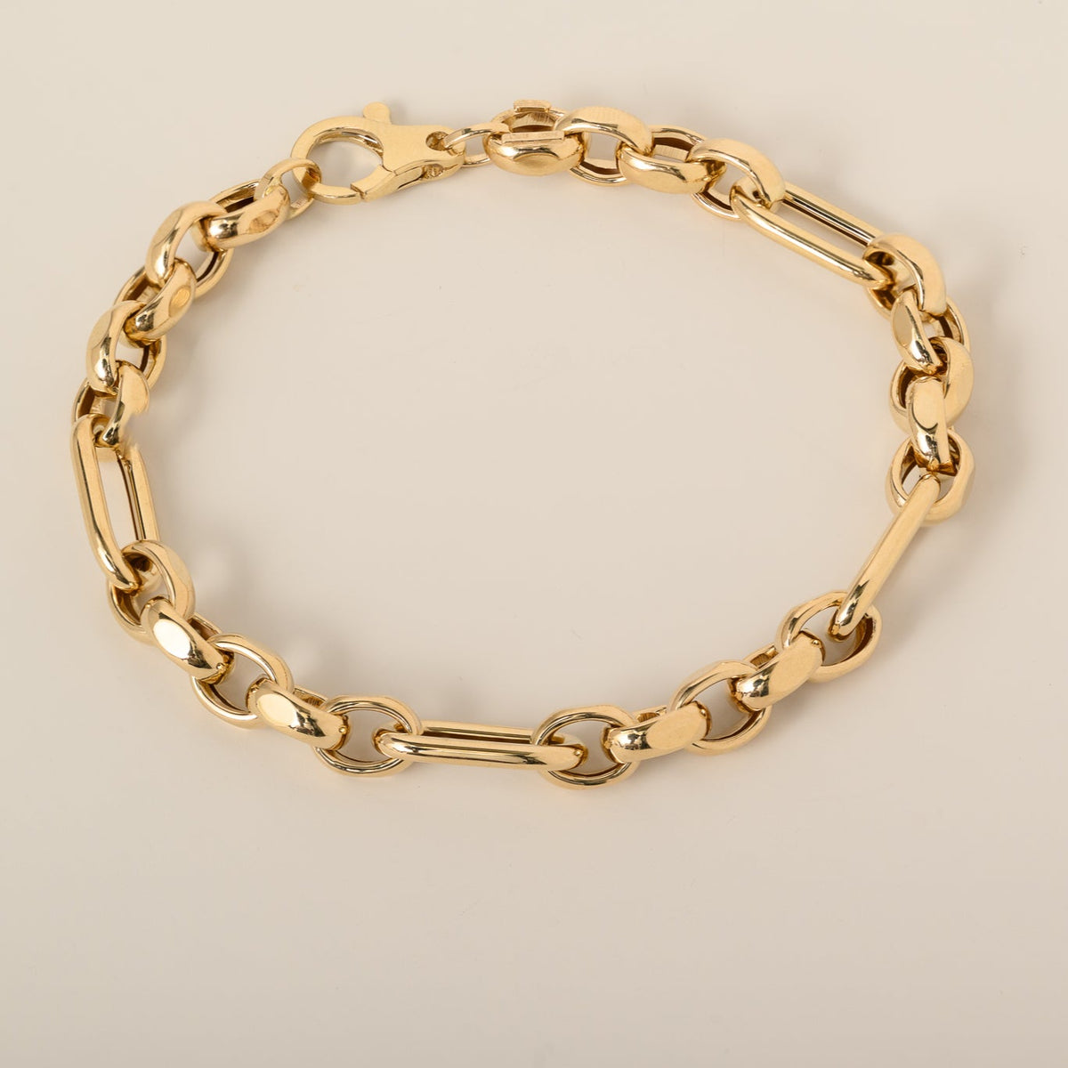14k yellow gold chunky semi flat polished mixed fancy link bracelet