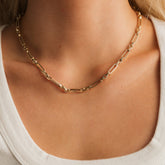 14k yellow gold polished flat edge mixed oval link chain necklace 18"