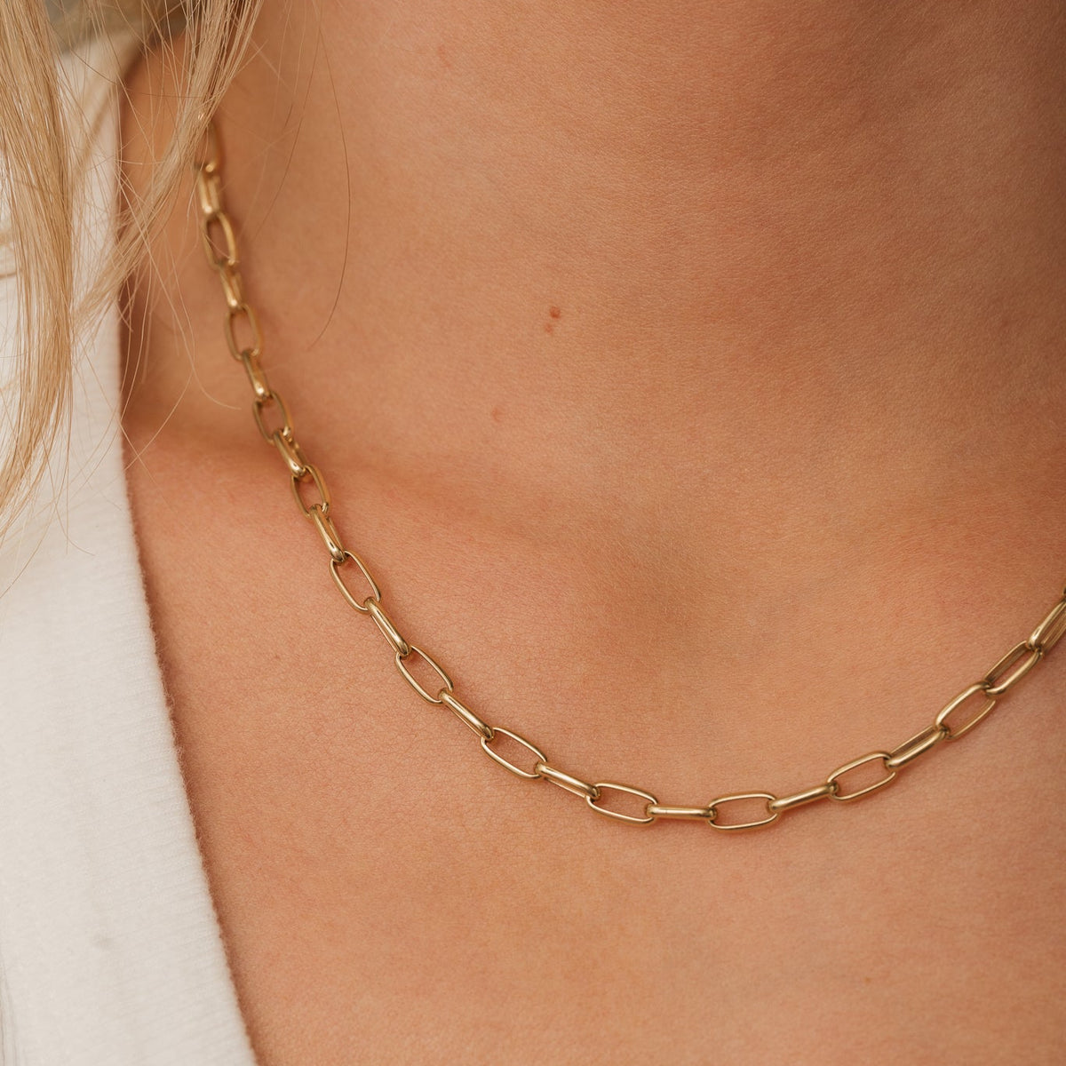 14k yellow gold 4.5mm open link paperclip chain necklace 18"