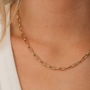 14k yellow gold 4.5mm open link paperclip chain necklace 18"