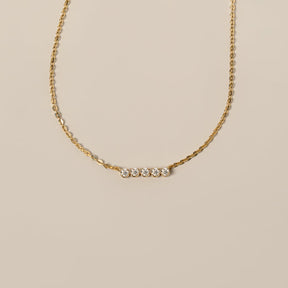 14k yellow gold five round diamond bar keyhole chain necklace