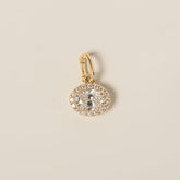 14k yellow gold east west oval cut diamond with diamond halo removable clip charm pendant 