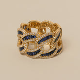 14k yellow gold chunky baguette sapphire diamond pave curb chain ring