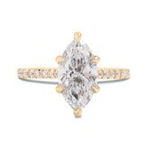 marquise cut lab grown diamond prong set diamond pave band 14k gold solitaire engagement ring