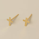 14k yellow gold cross youth size stud earrings