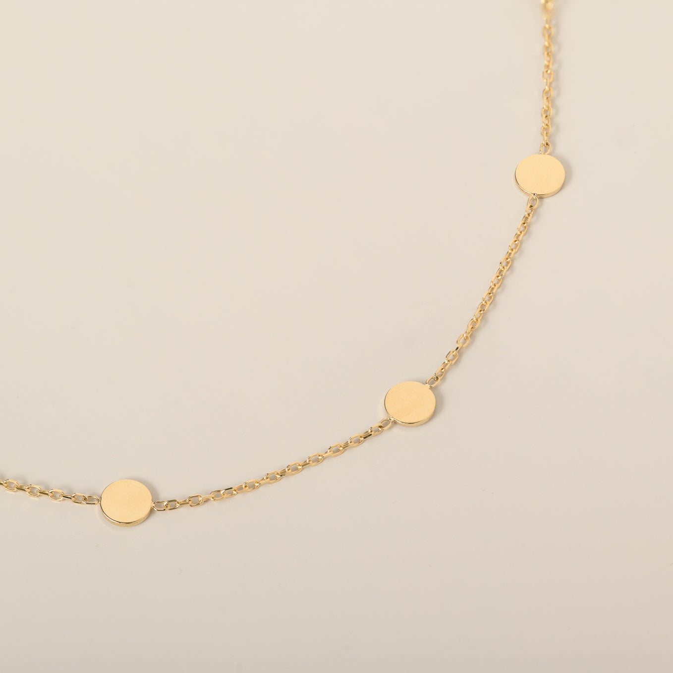 14k yellow gold polished circle disc station bracelet with extender 6-7"