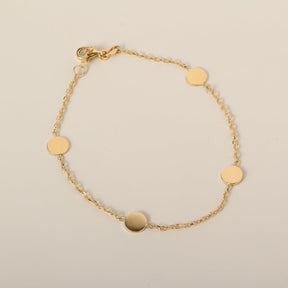 14k yellow gold polished circle disc station bracelet with extender 6-7"