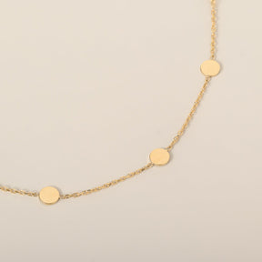 14k yellow gold polished circle disc station bracelet with extender 6-7"