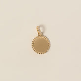 14k yellow gold blank disc milgrain halo detailing diamond pave bail charm pendant