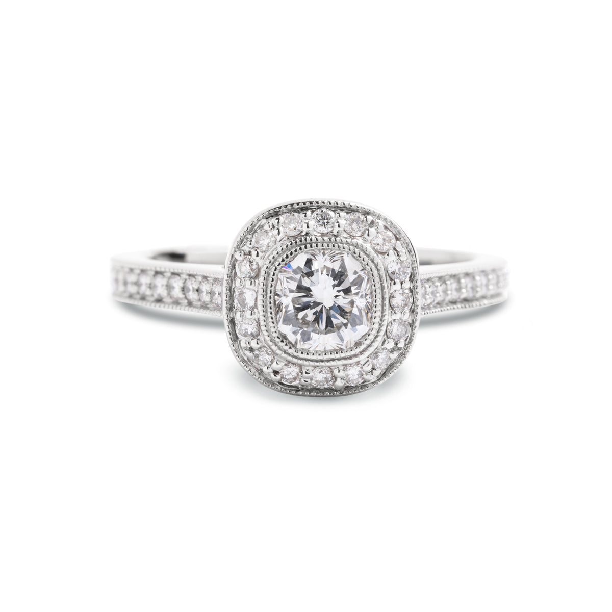 14k white gold estate diamond engagement ring neil lane cathedral with milgrain