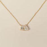 14k yellow gold emerald cut pear shape lab diamond toi et moi pendant necklace
