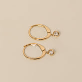 14k gold diamond bezel dangle leverback hoop earrings