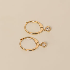 14k gold diamond bezel dangle leverback hoop earrings