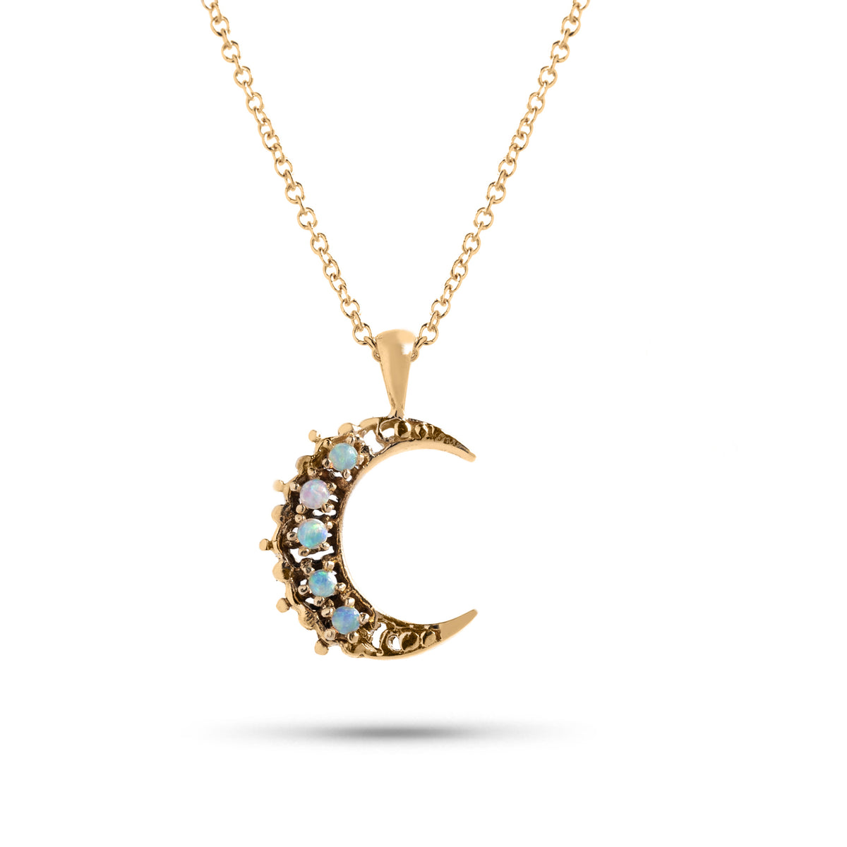 14k yellow gold estate opal half moon pendant necklace