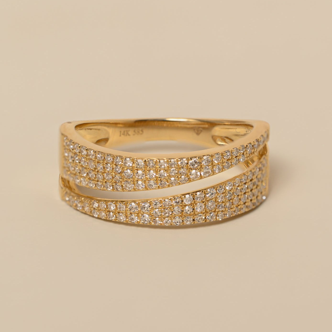 14k yellow gold diamond pave triangle cutout wrap ring