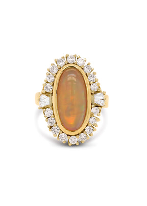 Estate 14K yellow gold Opal with Diamond Ring