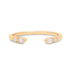 14k gold round and pear shape bezel set diamond open wedding band