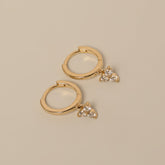 14k yellow gold diamond trio dangle on plain huggie hoop earrings