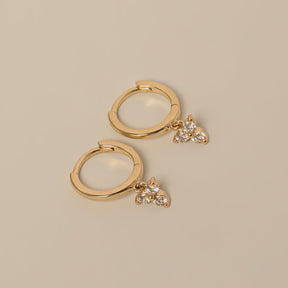 14k yellow gold diamond trio dangle on plain huggie hoop earrings