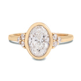 1.5ct oval cut lab grown diamond bezel set cluster side stones 14k gold engagement ring