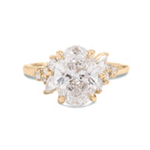 oval cut lab grown diamond prong set cluster diamond side stones 14k gold engagement ring