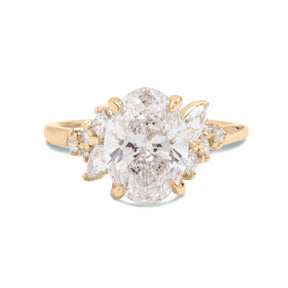 oval cut lab grown diamond prong set cluster diamond side stones 14k gold engagement ring