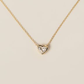 14k yellow gold bezel set heart shape lab diamond pendant necklace
