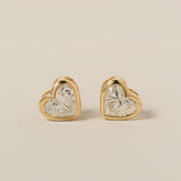 14k yellow gold bezel set heart shape lab diamond stud earrings