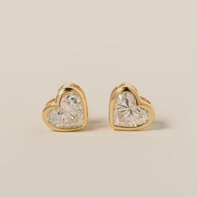 14k yellow gold bezel set heart shape lab diamond stud earrings