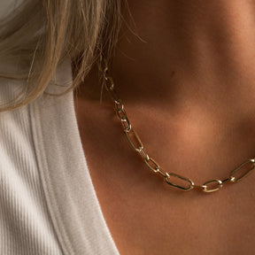 14k yellow gold polished fancy geometric link chain necklace 18"