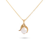 14k yellow gold estate pearl and diamond pendant necklace