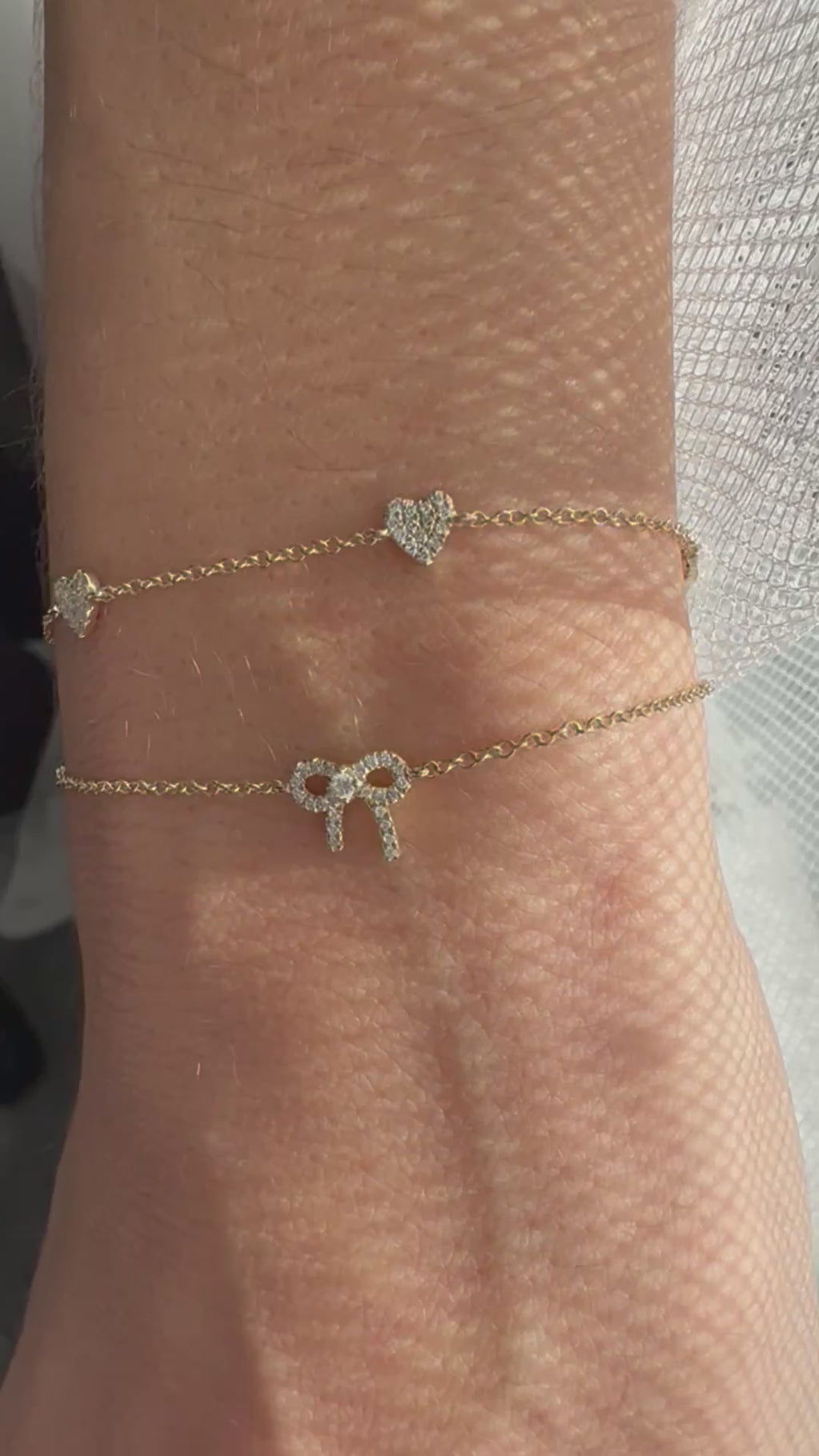 14k yellow gold diamond pave heart station bracelet