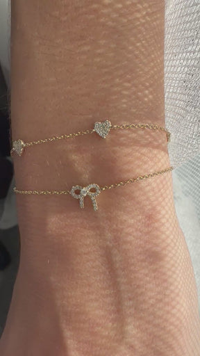 14k yellow gold diamond pave heart station bracelet