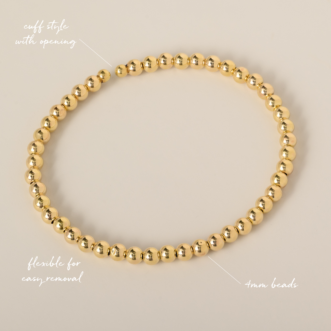 14k yellow gold beaded bracelet cuff flexible titanium wire