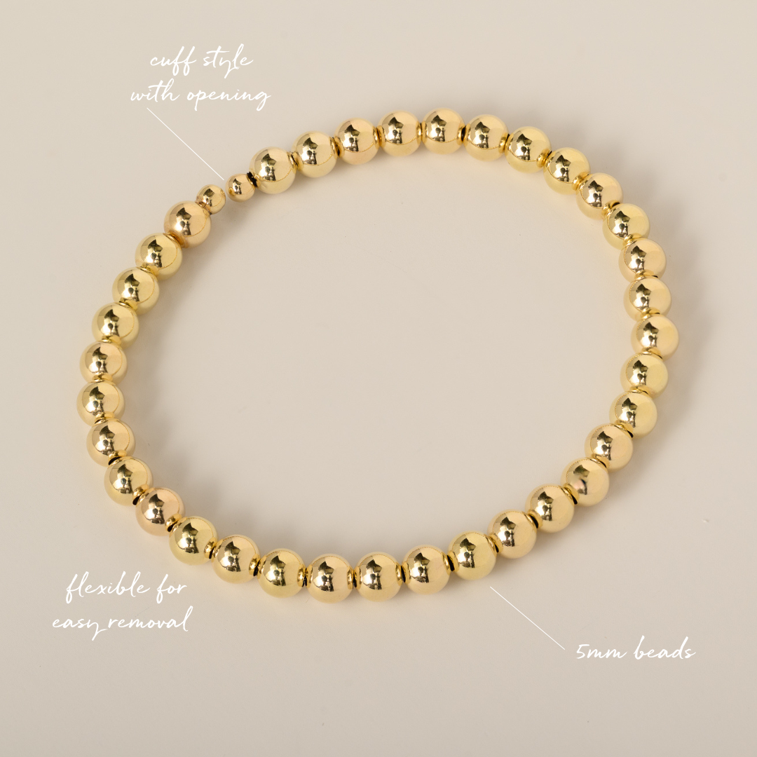 14k yellow gold beaded bracelet cuff flexible titanium wire