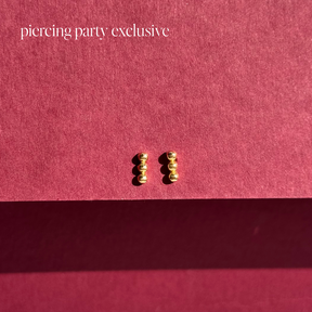 14k Triple Bead Bar Stud Earrings