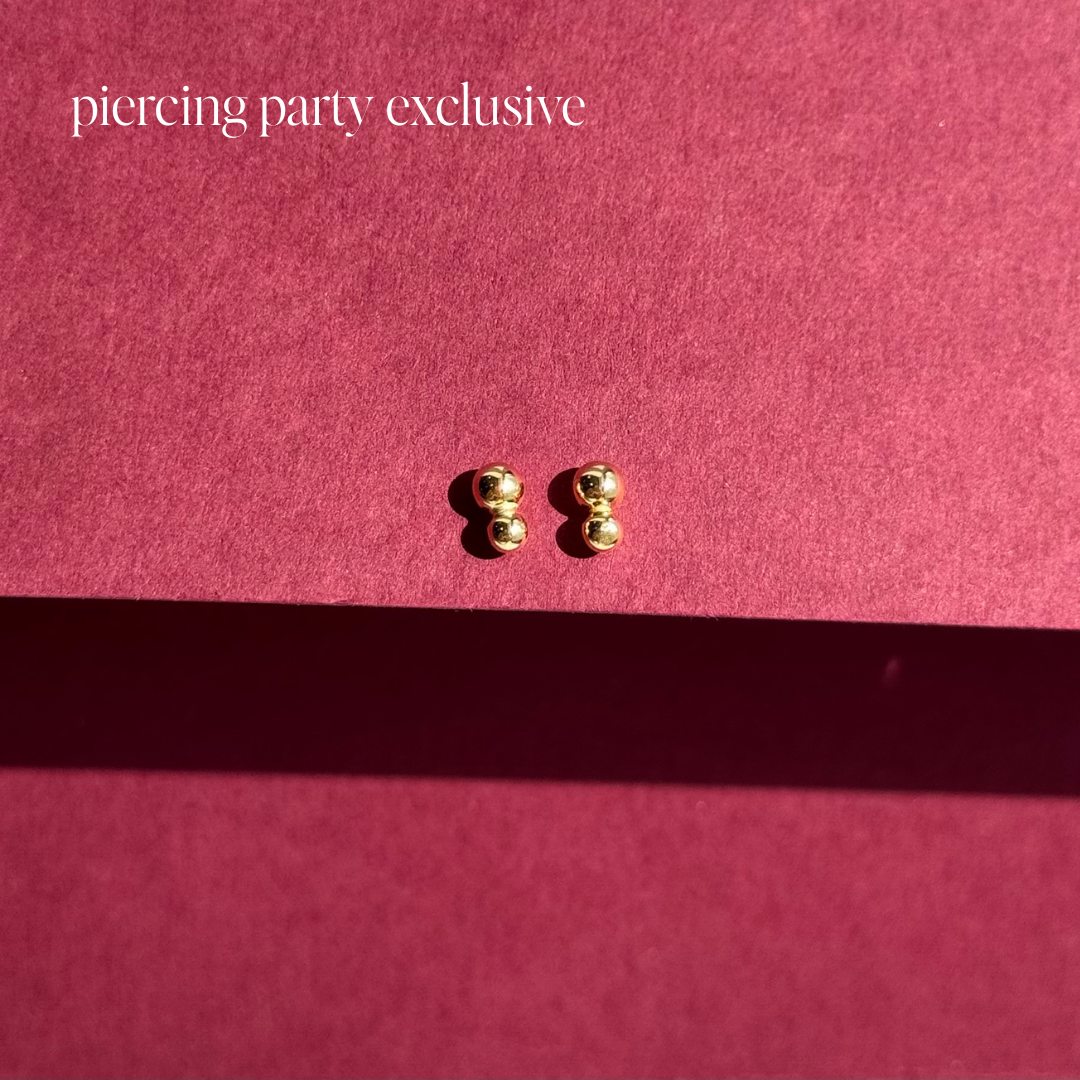 14k Double Bead Stud Earrings