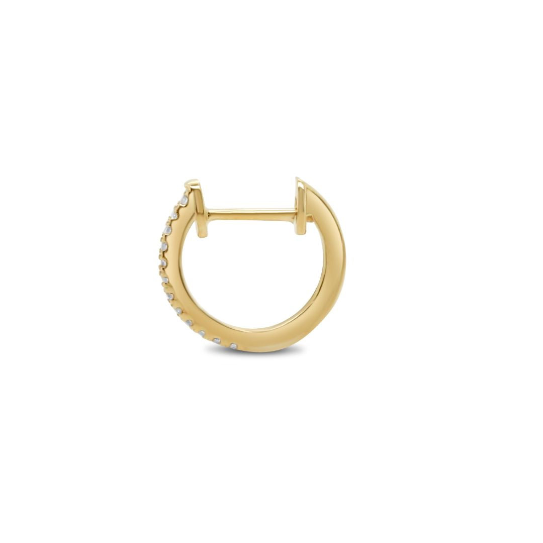 14K Yellow Gold SINGLE Diamond Huggie Hoop