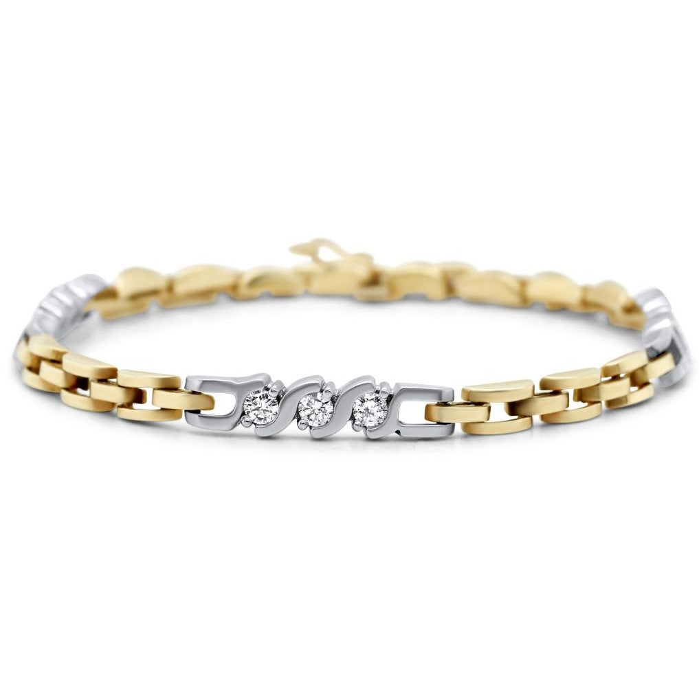 14k yellow and white gold triple diamond link bracelet