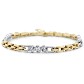 14k yellow and white gold triple diamond link bracelet