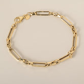 14k yellow gold polished flat edge mixed oval link bracelet 7.5"