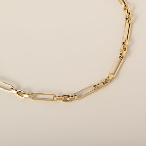 14k yellow gold polished flat edge mixed oval link bracelet 7.5"