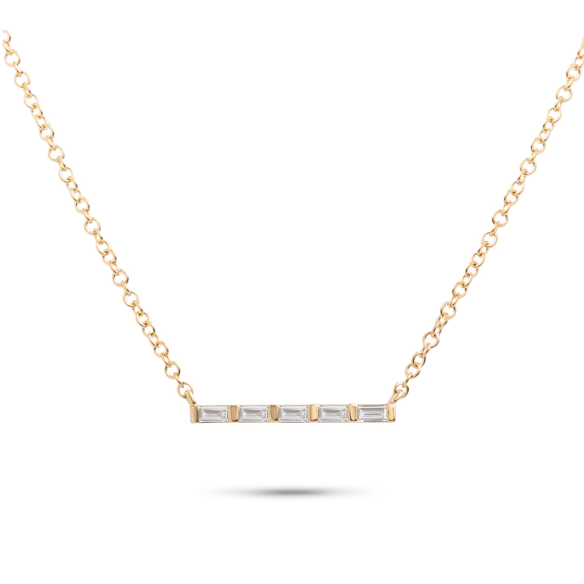 14k gold baguette diamond mini bar necklace