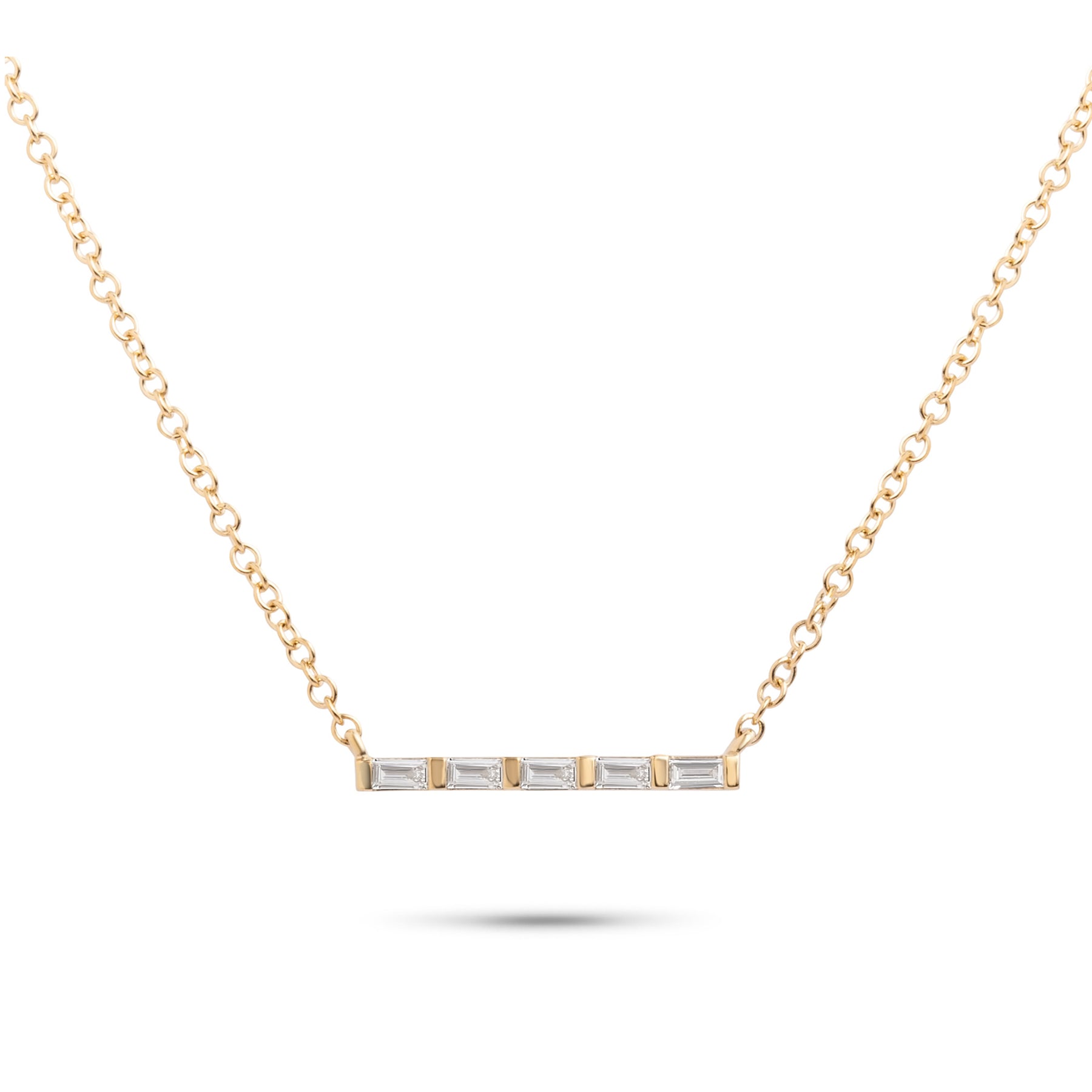14k gold baguette diamond mini bar necklace