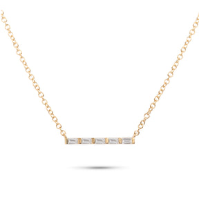 14k gold baguette diamond mini bar necklace