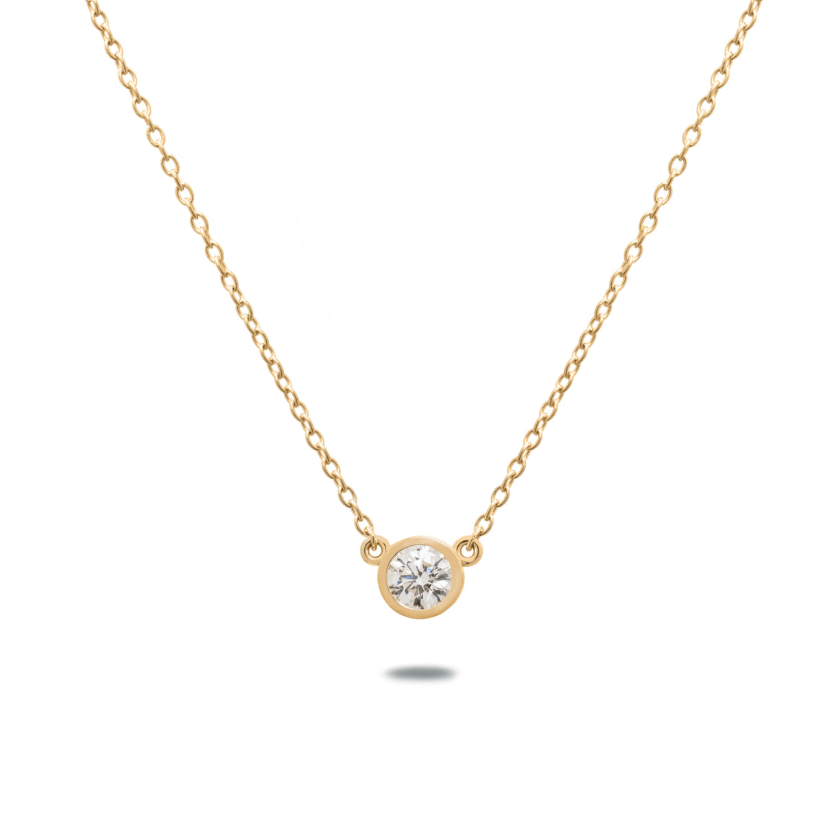 0.54ct natural round brilliant cut diamond 14k gold bezel set pendant necklace