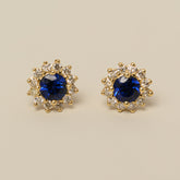 14k yellow gold round sapphire diamond halo stud earrings