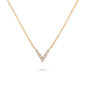 14k gold graduated diamond small V dainty necklace
