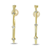 14k yellow gold post hoop earrings with three nsew round prong set diamonds on each hoop